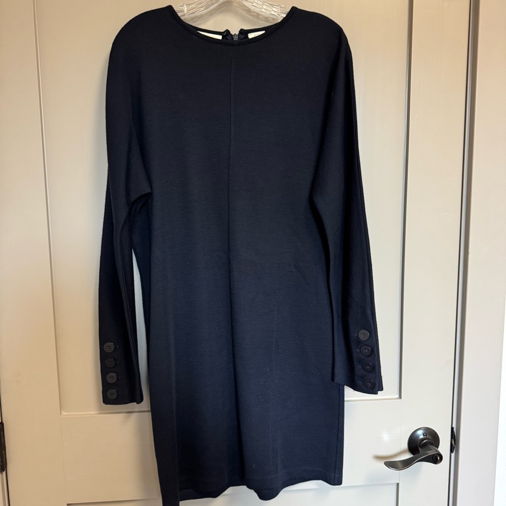 Vintage Liz Claiborne Petite Dresses Navy Wool Blend Long Sleeve Sheath Dress SP